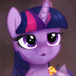 Size: 1024x1024 | Tagged: safe, ai model:thisponydoesnotexist, oc, oc only, species:pony, species:unicorn, artificial intelligence, female, mare, multicolored hair, neural network, not twilight sparkle, open mouth, solo