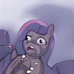 Size: 1024x1024 | Tagged: safe, ai model:thisponydoesnotexist, species:pony, artificial intelligence, derp, disgusted, female, neural network, neural network abomination, not bon bon, simple background, solo, wall eyed, wat