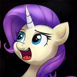 Size: 1024x1024 | Tagged: safe, ai model:thisponydoesnotexist, species:pony, species:unicorn, black background, female, mare, neural network, not rarity, open mouth, simple background, solo