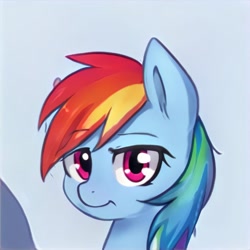 Size: 1024x1024 | Tagged: safe, ai model:thisponydoesnotexist, species:pony, artificial intelligence, bust, female, lidded eyes, neural network, not rainbow dash, portrait, simple background, solo