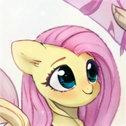 Size: 1024x1024 | Tagged: safe, ai model:thisponydoesnotexist, oc, oc only, species:pegasus, species:pony, artificial intelligence, blushing, female, mare, neural network, not fluttershy, simple background, solo, white background