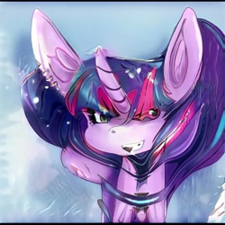 Size: 1024x1024 | Tagged: safe, ai model:thisponydoesnotexist, oc, oc only, species:pony, species:unicorn, big ears, neural network, neural network abomination, not twilight sparkle, smiling, solo, weird