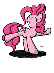 Size: 1936x2592 | Tagged: safe, artist:thebrokencog, character:pinkie pie, species:earth pony, species:pony, 2013, cute, dancing, diapinkes, eyes closed, female, mare, simple background, smiling, solo, white background