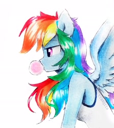 Size: 2322x2605 | Tagged: safe, artist:liaaqila, character:rainbow dash, species:anthro, my little pony:equestria girls, bubblegum, clothing, cool, female, food, gum, ponied up, pony ears, solo, tank top, wings