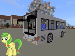 Size: 2048x1536 | Tagged: safe, artist:eugenebrony, artist:topsangtheman, character:apple fritter, species:earth pony, species:pony, apple family member, bus, female, house, looking at you, minecraft, photoshopped into minecraft, solo