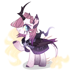 Size: 1024x988 | Tagged: safe, artist:lazuli, artist:manella-art, oc, oc only, oc:craner moon, species:alicorn, species:bat pony, species:pony, bat pony alicorn, bat pony oc, bat wings, cloak, clothing, crooked horn, female, horn, mare, simple background, solo, transparent background, wings