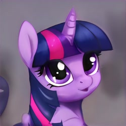 Size: 1024x1024 | Tagged: safe, ai model:thisponydoesnotexist, oc, oc only, species:pony, species:unicorn, artificial intelligence, female, mare, multicolored hair, neural network, not twilight sparkle, open mouth, solo