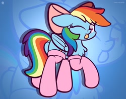 Size: 1920x1513 | Tagged: safe, artist:kimjoman, character:rainbow dash, species:pegasus, species:pony, g4, blep, bow, chest fluff, clothing, cute, dashabetes, female, floppy ears, hair bow, looking at you, mare, one eye closed, socks, solo, tongue out, wink, zoom layer