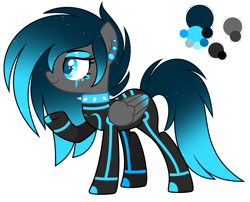 Size: 2984x2416 | Tagged: safe, artist:aestheticallylithi, artist:lazuli, base used, oc, oc only, oc:neon stream, species:pegasus, species:pony, g4, boots, choker, clothing, cyber-questria, ear piercing, earring, eyeshadow, female, gloves, jewelry, jumpsuit, makeup, mare, multicolored hair, piercing, raised hoof, reference sheet, shoes, simple background, solo, spiked choker, tattoo, transparent background