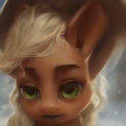 Size: 1024x1024 | Tagged: safe, artist:assasinmonkey, edit, character:applejack, species:earth pony, species:pony, g4, animated, clothing, cowboy hat, cursed, cursed image, deepfake, female, hat, mare, neural network, nightmare fuel, solo, song cover, sound, uncanny valley, viva la vida, webm