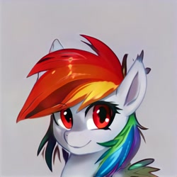 Size: 1024x1024 | Tagged: safe, ai model:thisponydoesnotexist, species:pegasus, species:pony, g4, artificial intelligence, bust, ear fluff, female, neural network, not rainbow dash, portrait, simple background, solo
