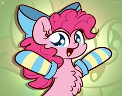 Size: 1920x1513 | Tagged: safe, artist:kimjoman, character:pinkie pie, species:pony, g4, bow, chest fluff, clothing, cute, diapinkes, female, hair bow, socks, solo, striped socks, zoom layer