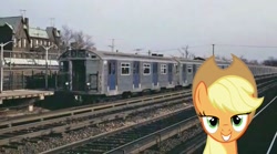 Size: 2048x1139 | Tagged: safe, artist:dejiko07, artist:topsangtheman, character:applejack, species:earth pony, species:pony, g4, female, looking at you, new york city, new york city subway, solo