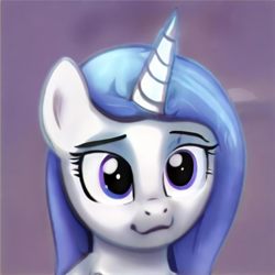 Size: 1024x1024 | Tagged: safe, ai model:thisponydoesnotexist, oc, species:pony, species:unicorn, g4, blue eyes, cat smile, cute, female, mare, neural network, smiling