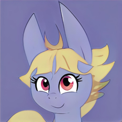 Size: 1024x1024 | Tagged: safe, ai model:thisponydoesnotexist, oc, oc only, oc:babbling brook, species:pony, g4, cute, female, impossibly long ears, long ears, looking at you, mare, neural network, ocbetes, simple background, smiling, spiky mane
