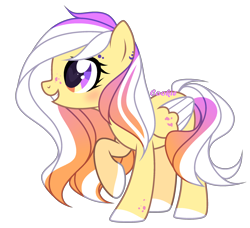 Size: 2476x2260 | Tagged: safe, artist:lazuli, oc, oc only, species:pegasus, species:pony, g4, colored hooves, eyelashes, grin, multicolored eyes, pegasus oc, raised hoof, simple background, smiling, transparent background, two toned wings, wings