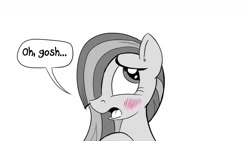 Size: 1200x675 | Tagged: safe, artist:pony-berserker, character:marble pie, species:earth pony, species:pony, g4, blushing, cute, dialogue, marblebetes, monochrome, neo noir, partial color, speech bubble, stippling, talking to viewer
