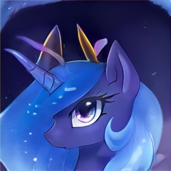 Size: 1024x1024 | Tagged: safe, ai model:thisponydoesnotexist, oc, oc only, species:pony, species:unicorn, g4, artificial intelligence, ethereal mane, female, galaxy mane, mare, neural network, not luna, solo