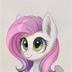 Size: 1024x1024 | Tagged: safe, ai model:thisponydoesnotexist, oc, oc only, species:pegasus, species:pony, g4, artificial intelligence, female, gray background, mare, multicolored hair, neural network, not fluttershy, simple background, solo