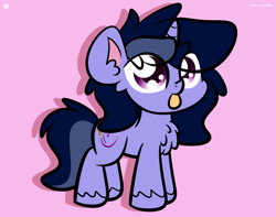 Size: 3250x2560 | Tagged: safe, artist:kimjoman, oc, oc only, oc:purple flix, species:pony, species:unicorn, g4, my little pony:pony life, blep, chest fluff, high res, horn, male, pink background, simple background, solo, stallion, tongue out, unshorn fetlocks