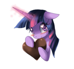 Size: 600x554 | Tagged: dead source, safe, artist:loyaldis, character:twilight sparkle, blushing, bust, chocolate heart, female, heart eyes, looking at you, solo, wingding eyes