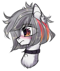 Size: 1865x2185 | Tagged: safe, artist:lazuli, oc, oc only, species:earth pony, species:pony, g4, blushing, bust, collar, commission, ear piercing, earth pony oc, piercing, simple background, solo, transparent background, ych result