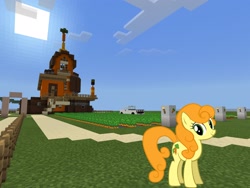 Size: 2048x1536 | Tagged: safe, artist:sirleandrea, artist:topsangtheman, character:carrot top, character:golden harvest, species:earth pony, species:pony, g4, carrot farm, female, looking at you, minecraft, solo