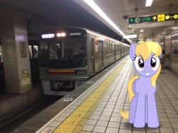 Size: 3264x2448 | Tagged: safe, artist:bluemeganium, artist:topsangtheman, character:cloud kicker, species:pegasus, species:pony, g4, irl, japan, looking at you, osaka, photo, ponies in real life, solo, train