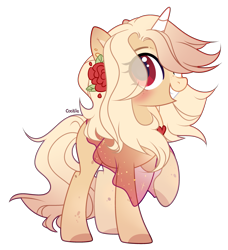Size: 3195x3500 | Tagged: safe, artist:lazuli, oc, oc only, species:pony, species:unicorn, g4, clothing, commission, flower, flower in hair, grin, horn, raised hoof, simple background, smiling, solo, transparent background, unicorn oc, ych result
