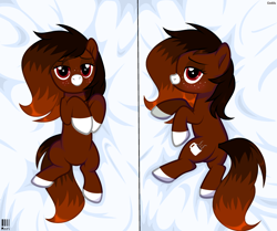 Size: 2994x2500 | Tagged: safe, artist:lazuli, oc, oc only, oc:java, species:earth pony, species:pony, g4, body pillow, body pillow design, colored hooves, commission, earth pony oc, on back, solo, ych result