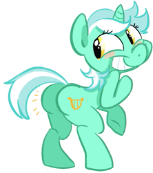 Size: 451x508 | Tagged: safe, artist:php27, character:lyra heartstrings, species:pony, species:unicorn, blushing, colored, grin, plot, smiling