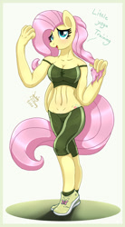 Size: 885x1600 | Tagged: safe, artist:joakaha, character:fluttershy, species:anthro, g4, belly button, big breasts, blushing, breasts, busty fluttershy, clothing, cute, open mouth, pants, shyabetes, yoga, yoga pants