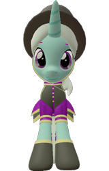 Size: 462x720 | Tagged: safe, alternate version, artist:topsangtheman, species:pony, species:unicorn, g4, 3d, clothing, cornetta, female, hat, looking at you, looking down, looking down at you, simple background, solo, source filmmaker, transparent background, uniform