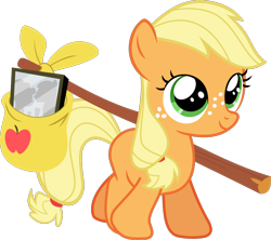 Size: 1200x1065 | Tagged: safe, artist:frownfactory, character:applejack, species:earth pony, species:pony, episode:the cutie mark chronicles, g4, my little pony: friendship is magic, .svg available, bindle, cute, female, filly, filly applejack, freckles, jackabetes, simple background, solo, svg, transparent background, vector, younger