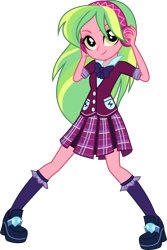 Size: 3001x4500 | Tagged: safe, artist:xebck, edit, editor:slayerbvc, character:lemon zest, species:eqg human, equestria girls:friendship games, g4, my little pony: equestria girls, my little pony:equestria girls, absurd resolution, bow tie, clothing, crystal prep academy, crystal prep shadowbolts, female, headphones, looking at you, no makeup edit, pleated skirt, school uniform, simple background, skirt, solo, transparent background, vector, vector edit