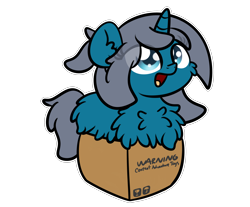 Size: 3250x2688 | Tagged: safe, artist:kimjoman, part of a set, oc, oc only, oc:blue moon, species:pony, species:unicorn, g4, box, female, filly, fluffy, pony in a box, simple background, solo, transparent background