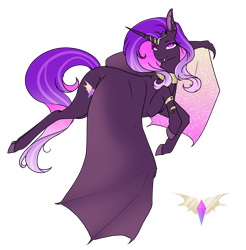 Size: 2444x2480 | Tagged: safe, artist:oneiria-fylakas, character:flutterbat, character:fluttershy, character:nightmare rarity, character:rarity, oc, species:alicorn, species:bat pony, species:pony, g4, bat ponified, bat pony alicorn, bat wings, fusion, horn, race swap, simple background, solo, transparent background, wings
