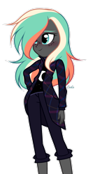Size: 1870x3208 | Tagged: safe, artist:lazuli, oc, oc only, oc:eliza skyler, g4, my little pony:equestria girls, blushing, clothing, female, hand on hip, pants, simple background, smiling, solo, transparent background