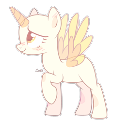Size: 2092x2248 | Tagged: safe, artist:lazuli, oc, oc only, species:alicorn, species:pony, g4, alicorn oc, bald, base, eyelashes, horn, looking up, raised hoof, simple background, smiling, solo, transparent background, two toned wings, wings