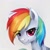 Size: 1024x1024 | Tagged: safe, ai model:thisponydoesnotexist, g4, eyebrows, eyebrows visible through hair, multicolored hair, neural network, not rainbow dash, rainbow hair, red eyes, simple background, smiling, smiling at you, white coat