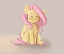 Size: 2907x2465 | Tagged: safe, artist:miokomata, character:fluttershy, species:pegasus, species:pony, g4, blushing, chest fluff, cute, eyes closed, female, freckleshy, high res, mare, shyabetes, sitting, smiling, solo, unshorn fetlocks