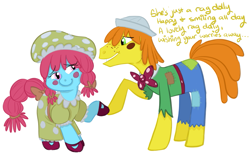 Size: 1049x647 | Tagged: safe, artist:php27, character:carrot cake, character:cup cake, ship:carrot cup, episode:luna eclipsed, g4, my little pony: friendship is magic, andy, clothing, colored, costume, crossover, female, male, nightmare night costume, raggedy ann, shipping, straight