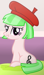 Size: 690x1185 | Tagged: safe, artist:grapefruitface1, base used, character:drama letter, character:watermelody, species:pony, g4, beret, clothing, equestria girls ponified, female, hat, looking at you, ponified, solo