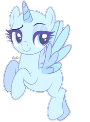 Size: 1864x2524 | Tagged: safe, artist:lazuli, oc, oc only, species:alicorn, species:pony, g4, alicorn oc, bald, base, eyelashes, flying, horn, simple background, smiling, solo, transparent background, wings