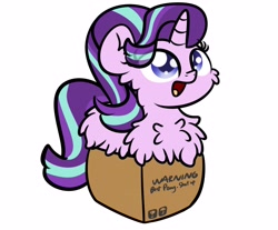 Size: 3250x2688 | Tagged: safe, artist:kimjoman, character:starlight glimmer, species:pony, species:unicorn, g4, best pony, box, chest fluff, cute, female, fluffy, glimmerbetes, if i fits i sits, looking up, mare, pony in a box, simple background, solo, white background