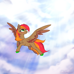Size: 3000x3000 | Tagged: safe, artist:lazuli, artist:sparkling_light, oc, oc only, species:pegasus, species:pony, g4, commission, flying, looking up, pegasus oc, simple background, solo, transparent background, wings, ych result