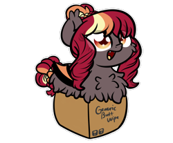 Size: 3250x2688 | Tagged: safe, artist:kimjoman, part of a set, oc, oc only, oc:porona, species:bat pony, species:pony, g4, behaving like a cat, box, cardboard box, chest fluff, commission, fluffy, pony in a box, simple background, solo, transparent background, ych result