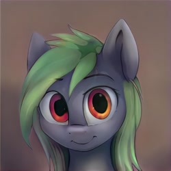 Size: 1024x1024 | Tagged: safe, ai model:thisponydoesnotexist, species:earth pony, species:pony, g4, ambiguous gender, green mane, looking at you, neural network, smiling