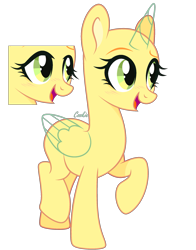 Size: 1885x2402 | Tagged: safe, artist:lazuli, oc, oc only, species:alicorn, species:pony, g4, alicorn oc, bald, base, eyelashes, horn, open mouth, raised hoof, simple background, smiling, solo, transparent background, wings