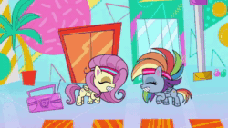Size: 1920x1080 | Tagged: safe, artist:didgereethebrony, edit, edited screencap, screencap, character:fluttershy, character:rainbow dash, species:pegasus, species:pony, g4.5, my little pony:pony life, spoiler:pony life s01e40, abba, animated, female, gimme! gimme! gimme! (a man after midnight), headband, headbob, sound, superb six, webm